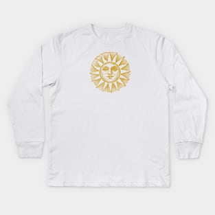 Sun Face | Sun with Face | Vintage Style Sun Illustration | Gold | Kids Long Sleeve T-Shirt